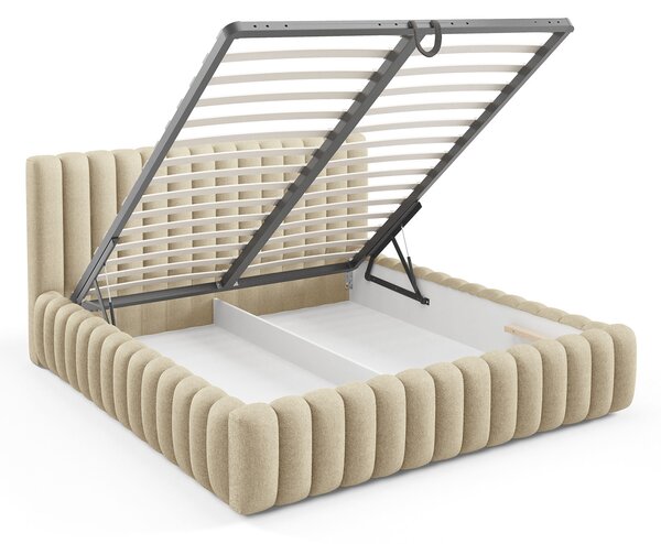BLISS egyszemélyes kárpitozott ágyneműtartós ágy 120x200 - bézs
