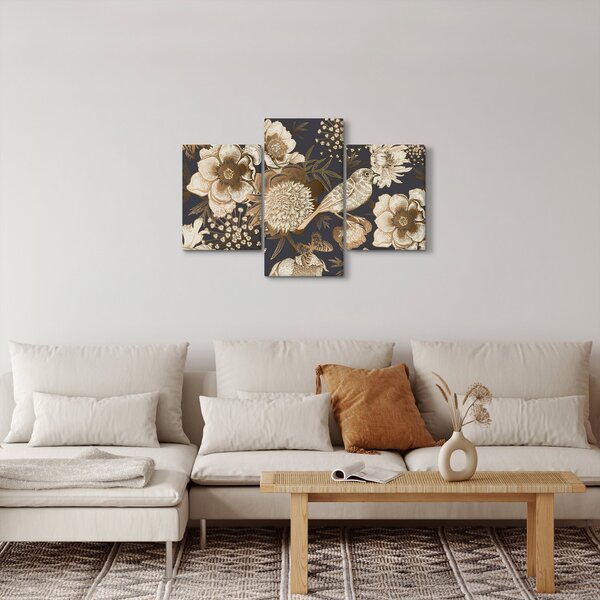 Sötét alapon arany virágok képe (90x60 cm)