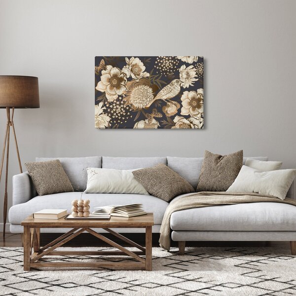 Sötét alapon arany virágok képe (90x60 cm)