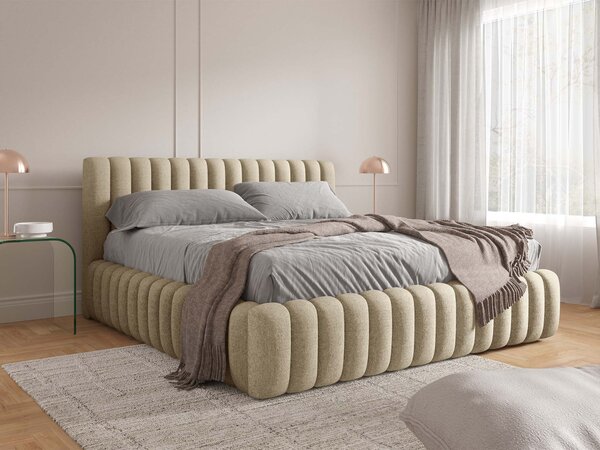 BLISS egyszemélyes kárpitozott ágyneműtartós ágy 120x200 - bézs