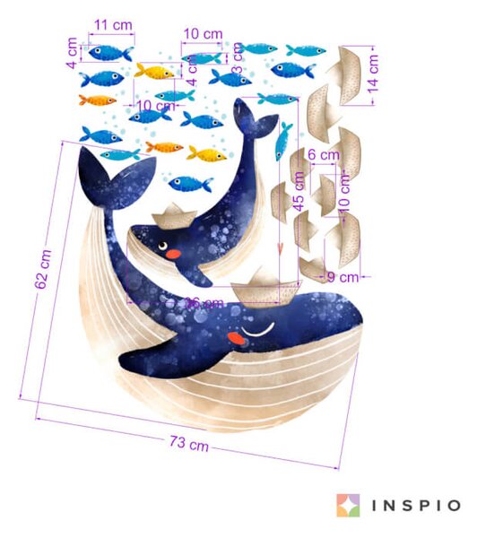 INSPIO - átragasztható textil matrica - Falmatricák - Halakkal teli óceán