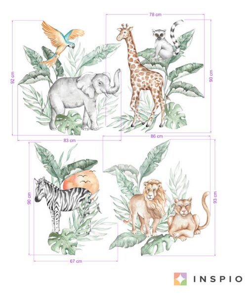 INSPIO - átragasztható textil matrica - Textil falmatrica - SZAFARI állatok a vadonból