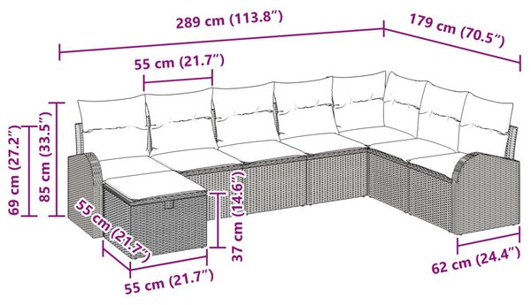 Kerti Kanapé Szett 8 pcs bézs és krémszínű 289 x 179 x 85 cm