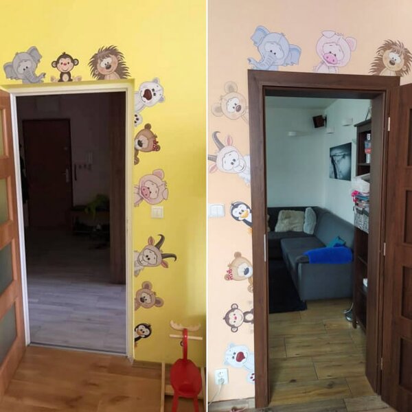 INSPIO - átragasztható textil matrica - Gyerekszoba falmatrica - ZOO az ajtó körül