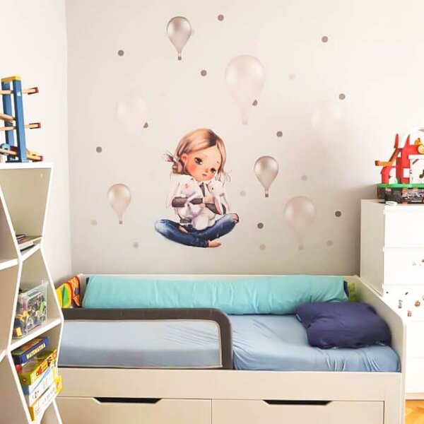 INSPIO - átragasztható textil matrica - Falmatrica gyerekszobába - Krémszínű hőlégballonok