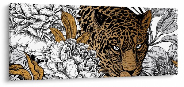Kép - leopárd a virágok között (120x50 cm)