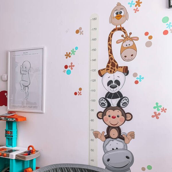 INSPIO - átragasztható textil matrica - Magasságmérő - Boldog állatkák 180cm