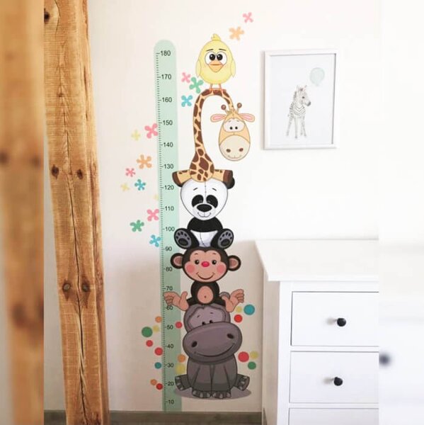 INSPIO - átragasztható textil matrica - Magasságmérő - Boldog állatkák 180cm