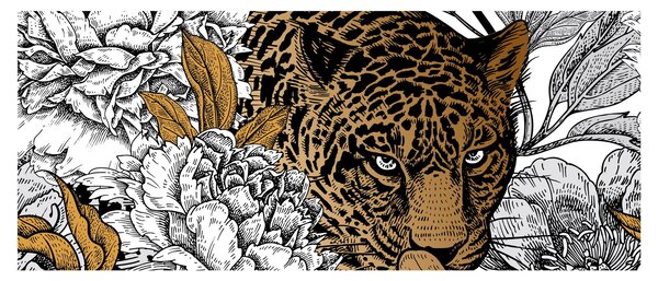Kép - leopárd a virágok között (120x50 cm)