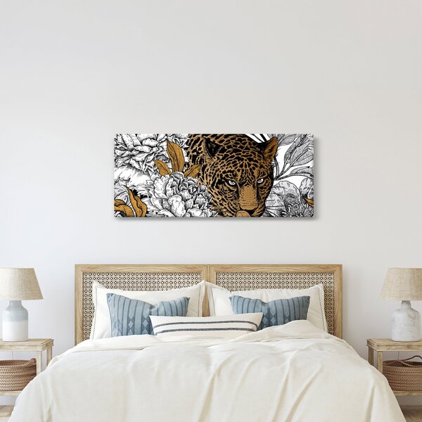 Kép - leopárd a virágok között (120x50 cm)