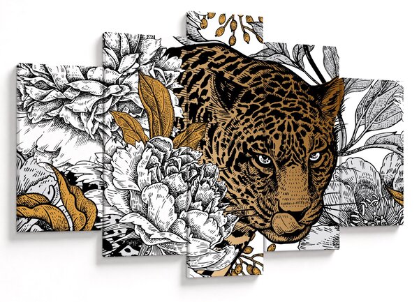 Kép - leopárd a virágok között (150x105 cm)