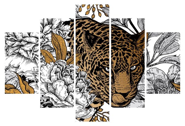 Kép - leopárd a virágok között (150x105 cm)