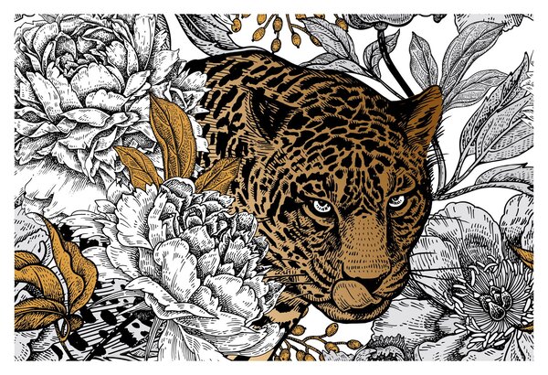 Kép - leopárd a virágok között (90x60 cm)