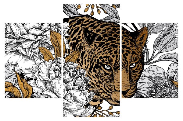 Kép - leopárd a virágok között (90x60 cm)