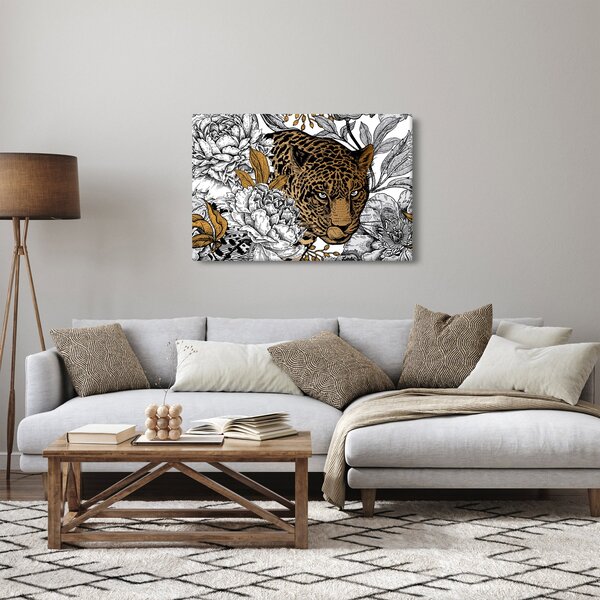 Kép - leopárd a virágok között (90x60 cm)