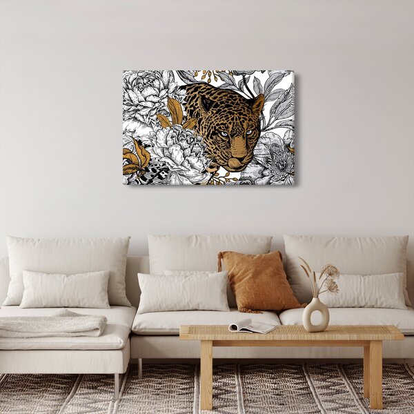 Kép - leopárd a virágok között (90x60 cm)