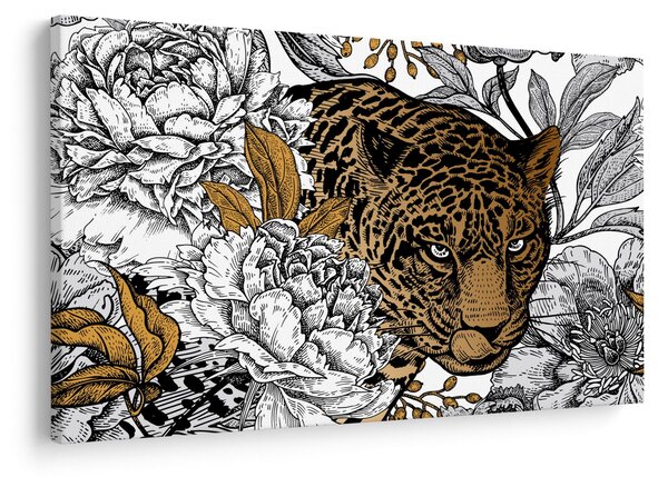 Kép - leopárd a virágok között (90x60 cm)