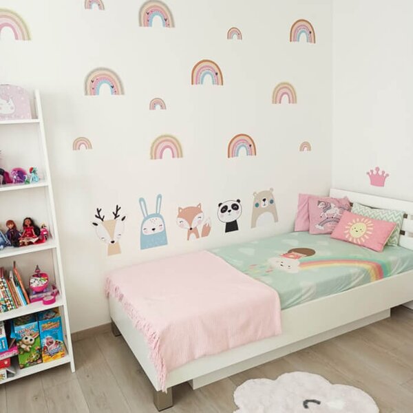 INSPIO - átragasztható textil matrica - Pasztell színű szivárvány falmatrica, rózsaszín