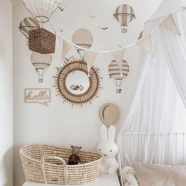 INSPIO - átragasztható textil matrica - Neutrális színű falmatrica - Hőlégballonok