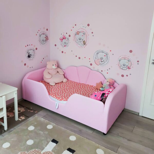 INSPIO - átragasztható textil matrica - Rózsaszín falmatrica maci névvel