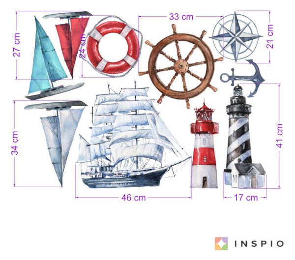 INSPIO - átragasztható textil matrica - Tengerész falmatrica szett