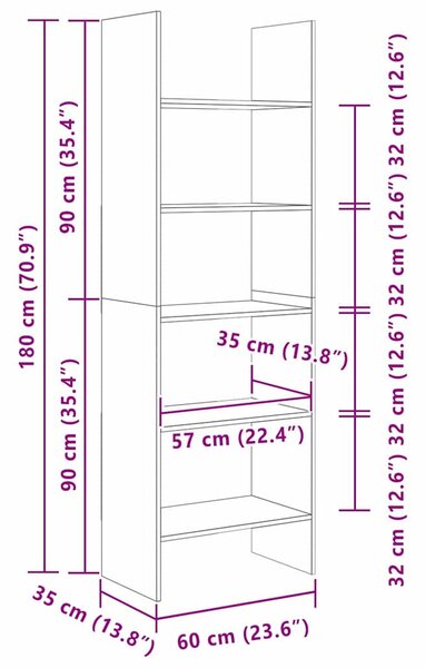 Könyvespolc Musta tammi 60 x 35 x 180 cm Faanyag