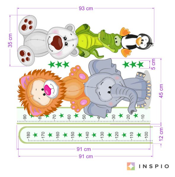 INSPIO - átragasztható textil matrica - Zöld magasságmérő gyerekszobába
