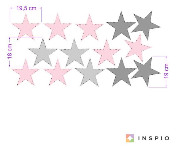 INSPIO - átragasztható textil matrica - Falmatricák - Rózsaszín és szürke csillagok