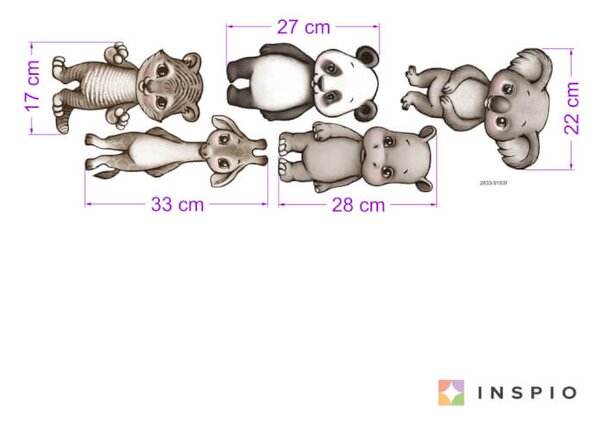 INSPIO - átragasztható textil matrica - Aranyos skandináv stílusú állatos falmatricák