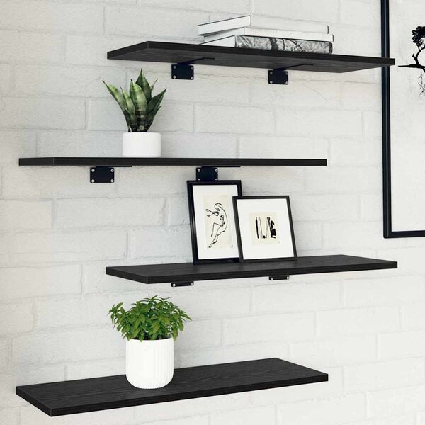 Polcos könyvespolc 4 pcs Fekete 60 x 20 x 1,5 cm Faanyag