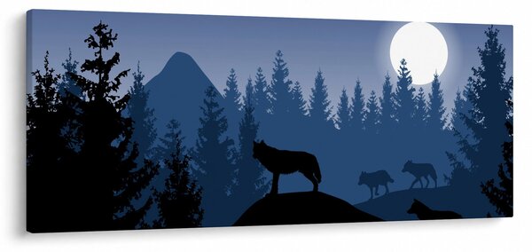 Kép - Egy farkasfalka teliholdkor (120x50 cm)