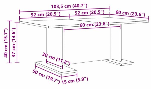 Dohányzóasztal Musta tammi 103.5 x 60 x 40 cm Faanyag