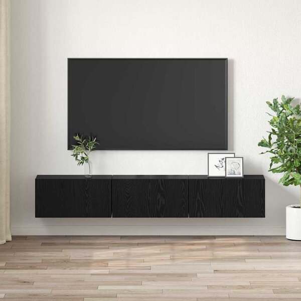 TV szekrény 3 pcs Fekete 60 x 30 x 30 cm Faanyag