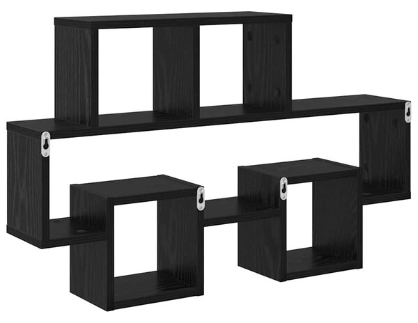 Falpolc polcokkal tárolóval Musta tammi 82 x 15 x 51 cm Faanyag