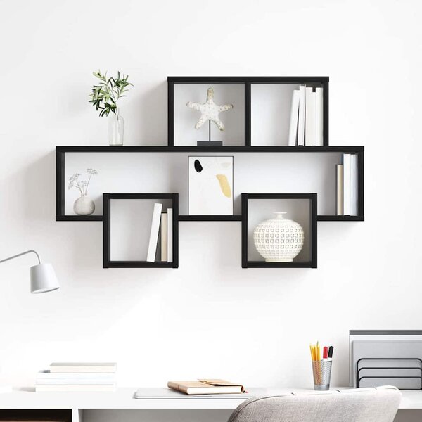 Falpolc polcokkal tárolóval Musta tammi 82 x 15 x 51 cm Faanyag