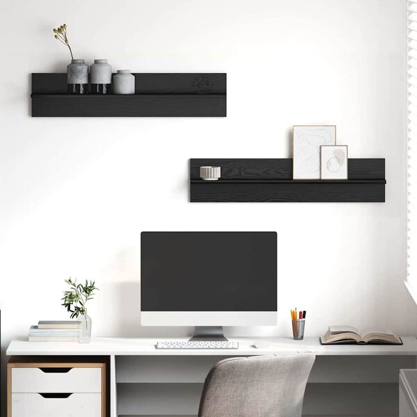 Falpolcok polcokkal 2 pcs Musta tammi 80 x 11.5 x 18 cm Faanyag