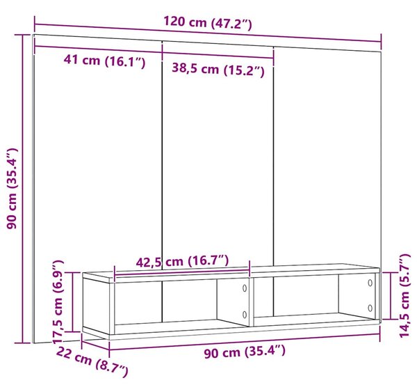 Fali TV Szekrény Musta tammi 120 x 23.5 x 90 cm Faanyag