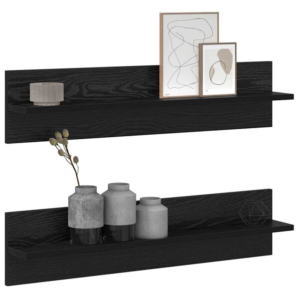 Falpolcok polcokkal 2 pcs Musta tammi 80 x 11.5 x 18 cm Faanyag