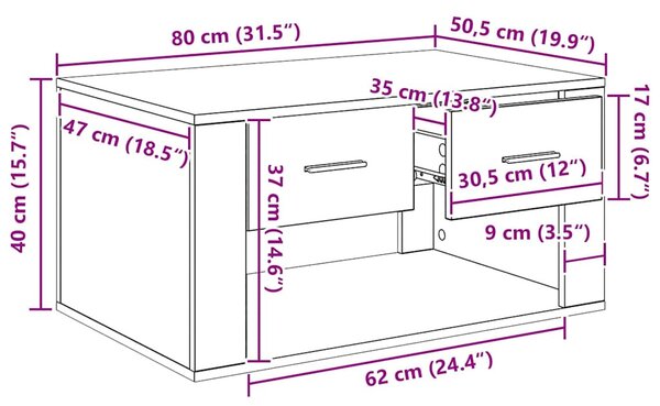 Dohányzóasztal fiókkal Öreg fa 80 x 50 x 40 cm Faanyag