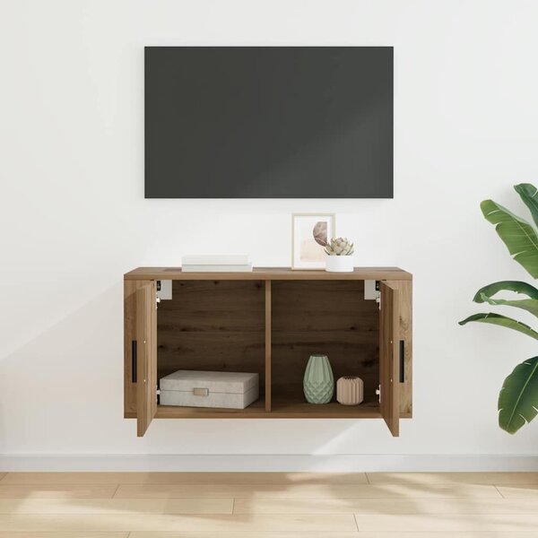 Fali TV Szekrény 80 x 34.5 x 40 cm kézműves tölgy Szerelt Fa