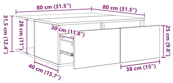Dohányzóasztal with Drawer Musta tammi 80 x 80 x 31 cm Faanyag