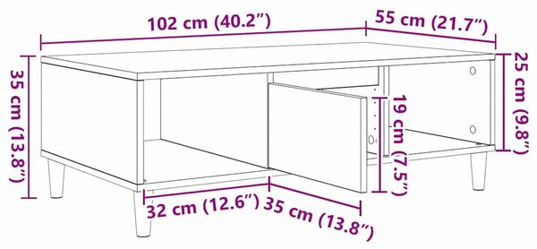 Dohányzóasztal Beton szürke 103,5 x 60 x 35 cm Faanyag
