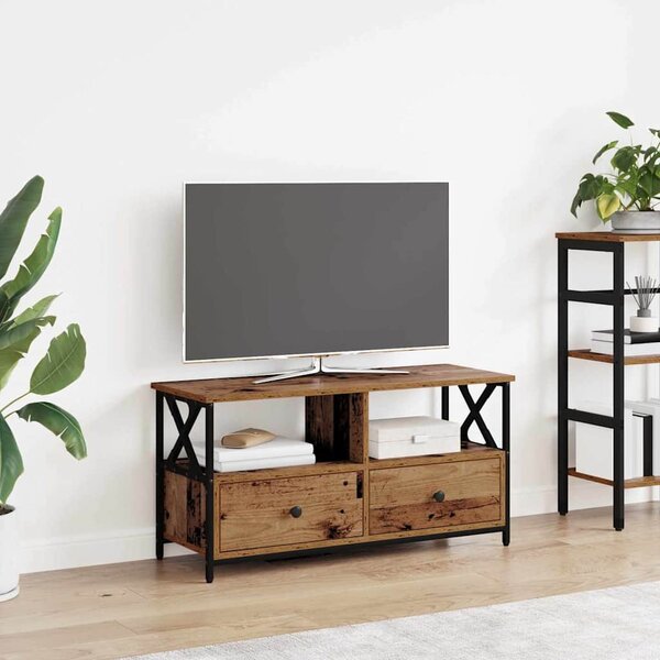 VidaXL TV szekrény fiókkal Öreg fa 90 x 33 x 45 cm Műszaki fa és acél