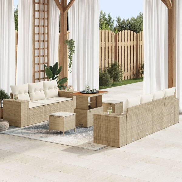 Kerti Kanapé Szett párnával 10 pcs Beige és krém Poly Rattan