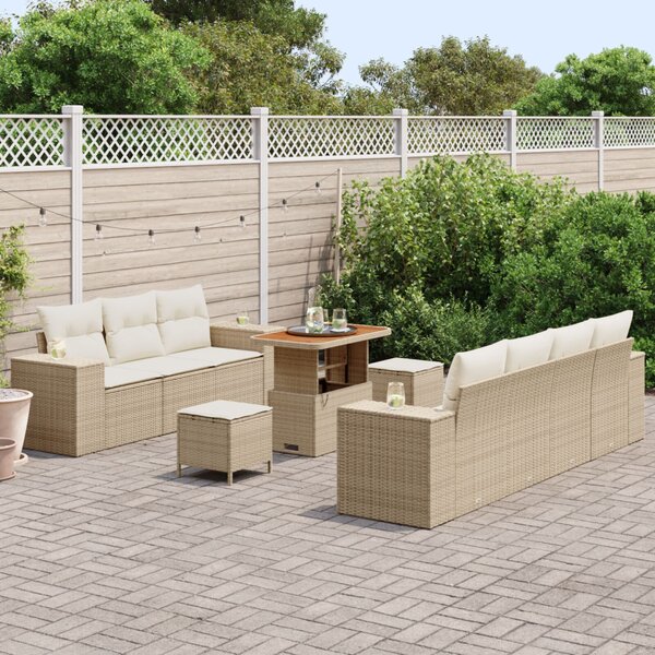Kerti Kanapé Szett párnával 10 pcs Beige és krém Poly Rattan