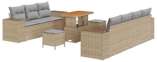 Kerti Kanapé Szett 10 pcs Beige és Világosszürke Poly Rattan