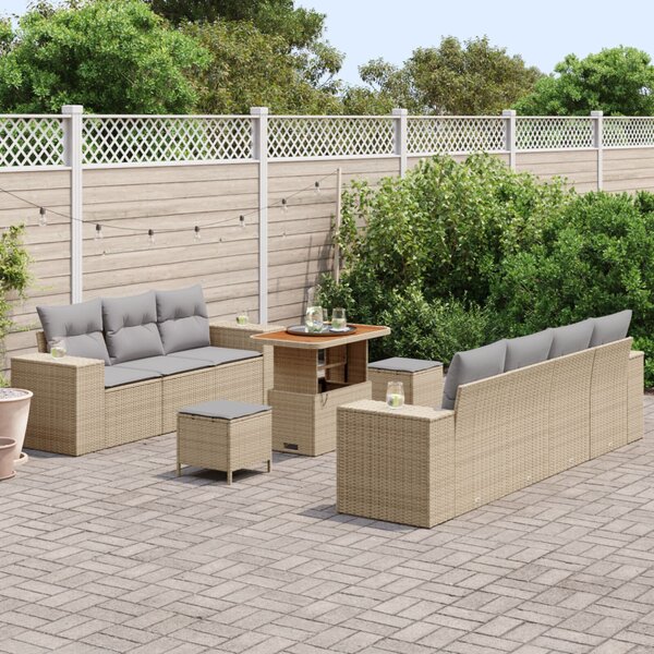 Kerti Kanapé Szett 10 pcs Beige és Világosszürke Poly Rattan