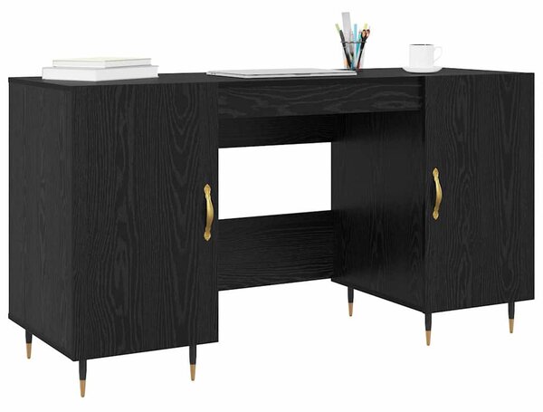 Asztal polcokkal tárolóval Musta tammi 140 x 50 x 75 cm Faanyag