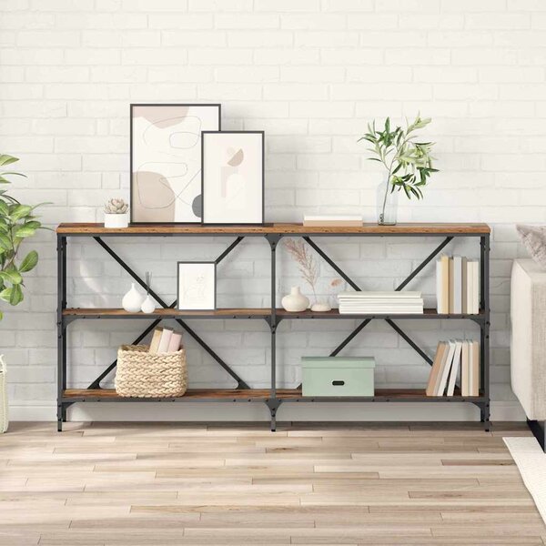 Konzolasztal polcokkal Öreg fa 160 x 30 x 75 cm Faanyag