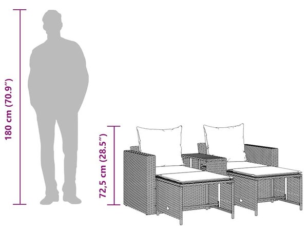 VidaXL 5 részes polyrattan kerti kanapé garnitúra párnákkal stackable